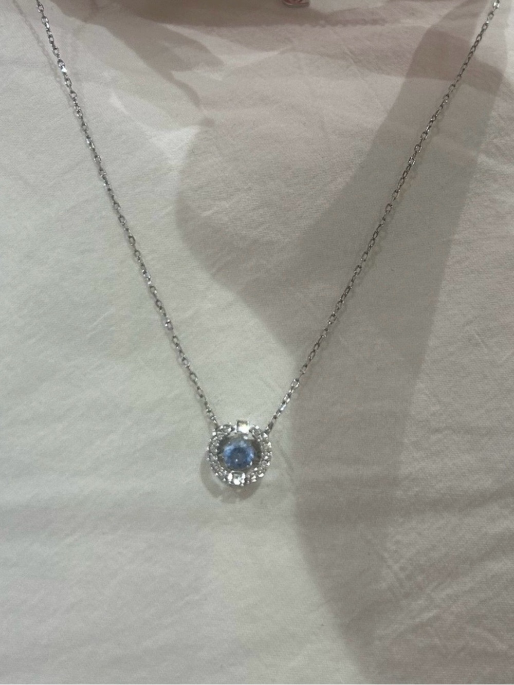 Swarovski Silver Necklace with Light Blue Halo Pendant